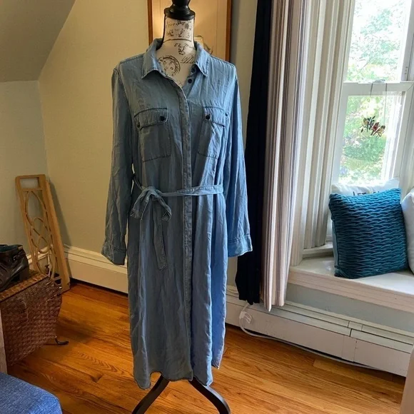 Who What Wear lightweight denim belted midi shirt dress size XXL - Picture 1 of 11